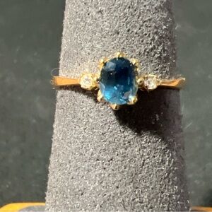 14k Yellow Gold Natural London Blue Topaz and Diamonds Accent Ring Sz 6